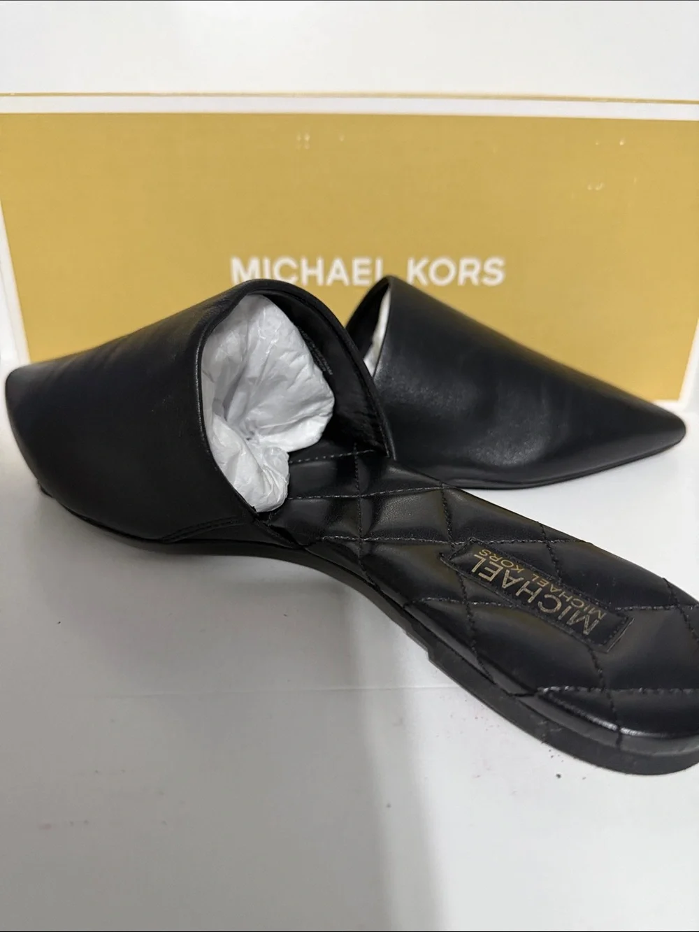 Michael Kors Black Quilted-Insole Leather Slide Mules